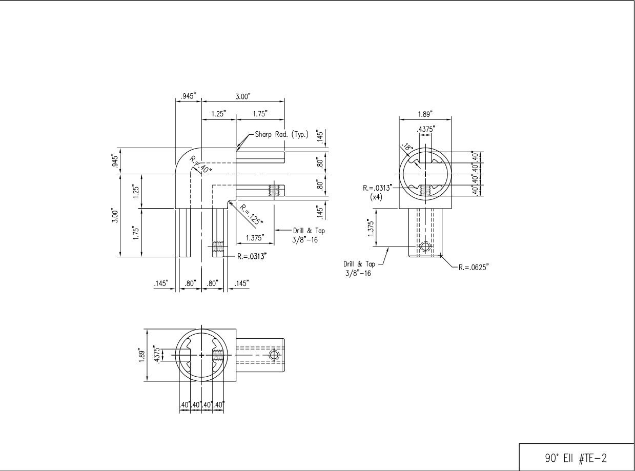 TE-2, ELL, 90 DEGREE 1-1/2" SCH 40 - TOP