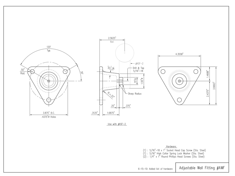 AWF ADJUSTABLE WALL RAIL FITTING Thompson Fabricating LLC